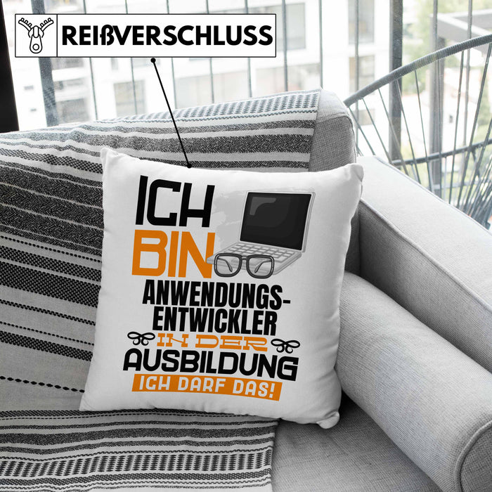 Anwendungsentwickler Ausbildung Kissen mit Füllung 40x40 Geschenk Ich Bin Anwendungsentwickler In Der Ausbildung Ich Darf Das Geschenkidee Spruch (Grau) Rosa Trendation