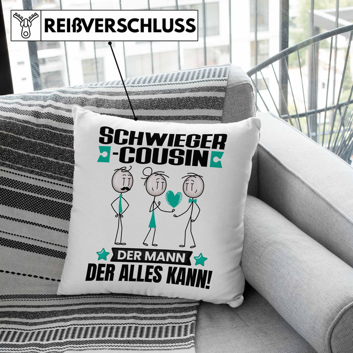 Schwiegercousin Kissen mit Füllung 40x40 Geschenk für Schwiegercousin Der Mann Der Alles Kann Geschenkidee zum Geburtstag (Grau) Grün Trendation