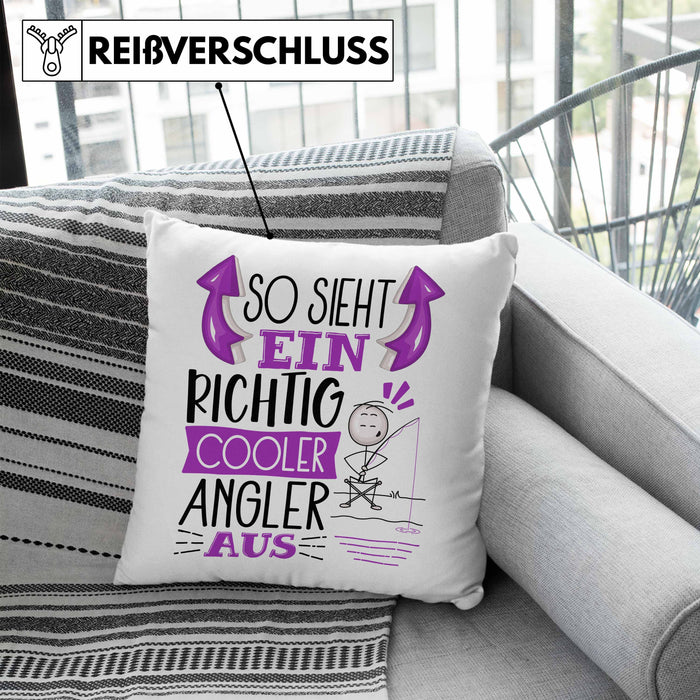 So Sieht Ein Richtig Cooler Angler Aus Geschenk Kissen mit Füllung 40x40 Lustiger Spruch Geschenkidee (Grau) Blau Trendation