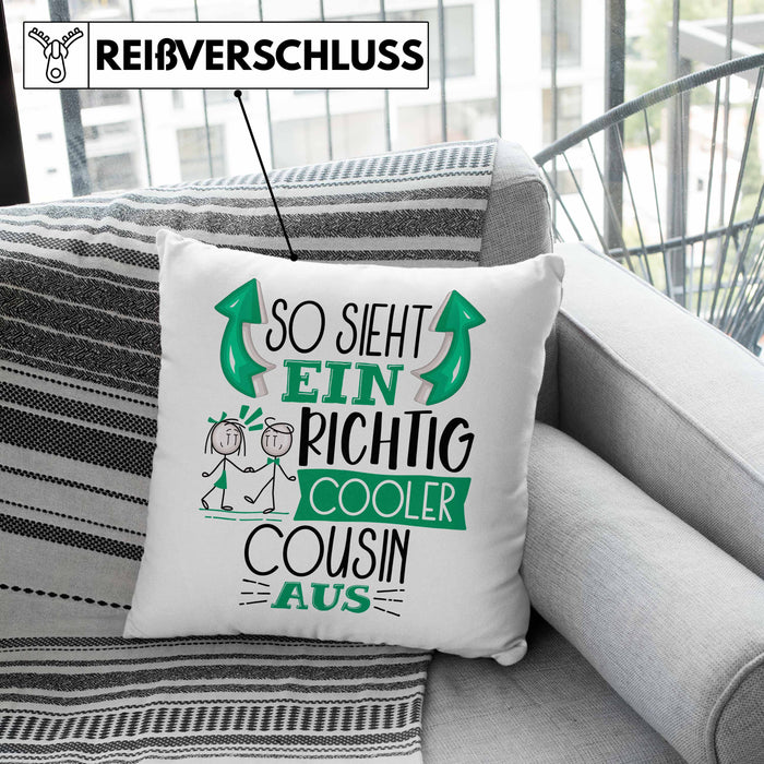Cousin Kissen mit Füllung 40x40 Geschenk So Sieht Ein RIchtig Cooler Cousin Aus Geschenkidee Lustiger Spruch Geburtstag (Grau) Grün Trendation