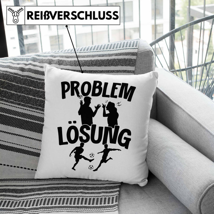 Fußballer Kissen mit Füllung 40x40 Geschenk für Fußballspieler Männer Geschenkidee Problem und Lösung Fussball Spielen (Grau) Rosa Trendation