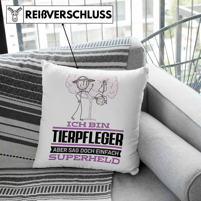Tierpfleger Geschenk Kissen mit Füllung 40x40 Ich Bin Tierpfleger Aber Sag Doch Einfach Superheld Lustige Geschenkdiee für Tierpfleger (Grau) Blau Trendation