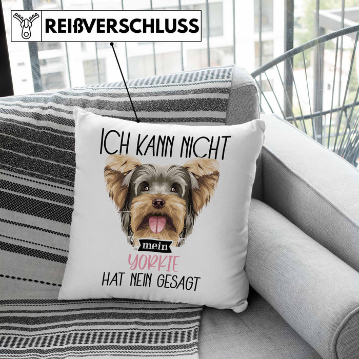 Yorkie Besitzer Kissen mit Füllung 40x40 Geschenk Lustiger Spruch Geschenkidee Ich Kann Nicht Mein Yorkie Hat Nein Gesagt (Grau) Rosa Trendation
