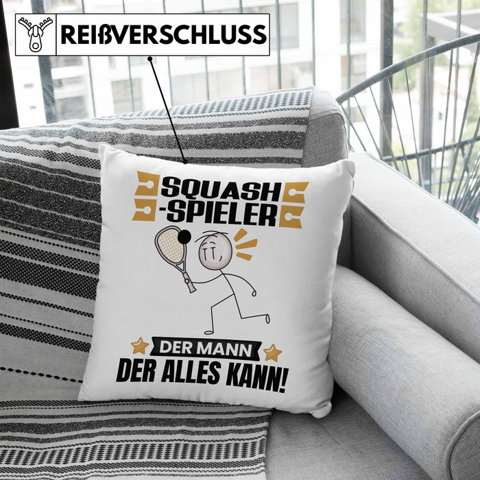 Squash-Spieler Kissen mit Füllung 40x40 Geschenk für Squash-Spieler Der Mann Der Alles Kann Geschenkidee zum Geburtstag (Grau) Blau Trendation