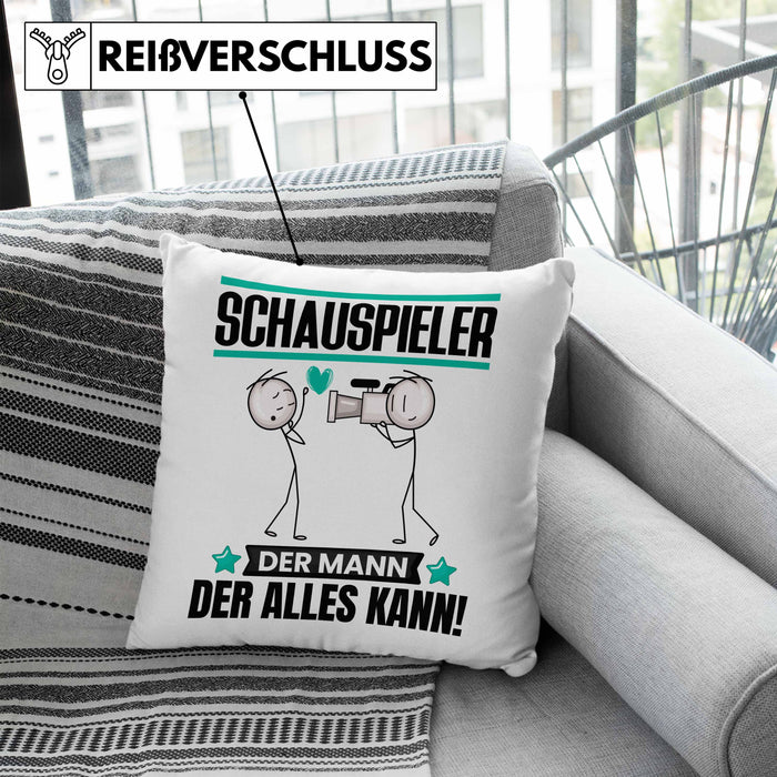 Schauspieler Kissen mit Füllung 40x40 Geschenk für Schauspieler Der Mann Der Alles Kann Geschenkidee zum Geburtstag (Grau) Blau Trendation