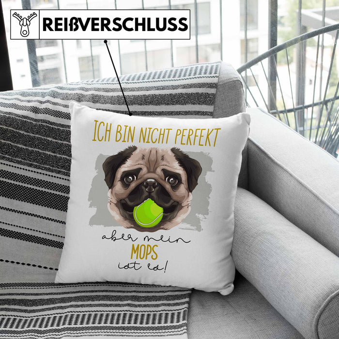 Mops Besitzer Kissen mit Füllung 40x40 Geschenk Lustiger Spruch Geschenkidee Besitzerin Ich Bin Nicht toll Aber Mein Mops Ist Es (Grau) Grün Trendation