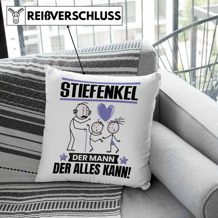 Stiefenkel Kissen mit Füllung 40x40 Geschenk für Stiefenkel Der Mann Der Alles Kann Geschenkidee zum Geburtstag (Grau) Rosa Trendation