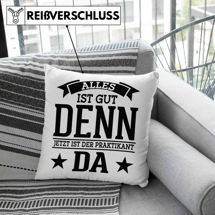 Praktikant Kissen mit Füllung 40x40 Geschenk Lustiger Spruch Alles Gut Denn Jetzt Ist Der Praktikant Da (Grau) Grau Trendation