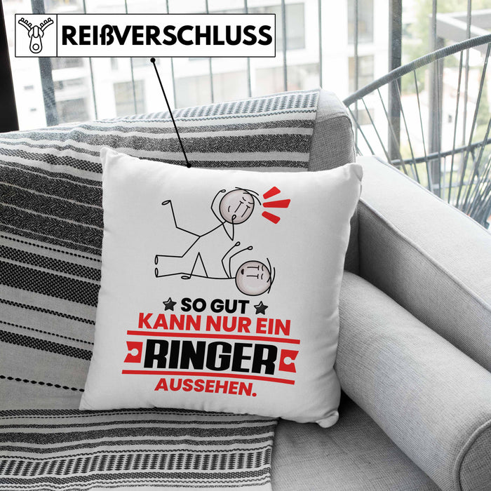 Ringer Geschenk Kissen mit Füllung 40x40 So Gut Kann Nur Ein Ringer Aussehen Geschenkidee (Grau) Rosa Trendation