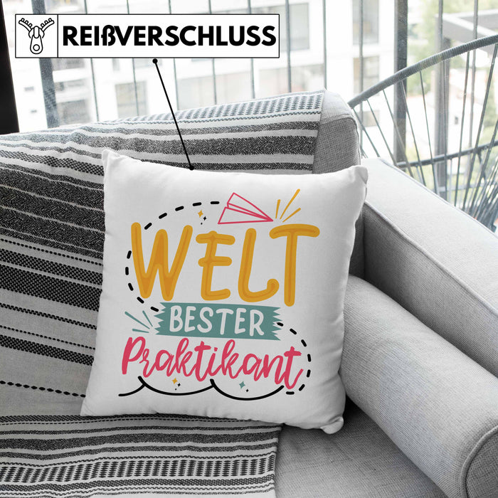 Praktikant Kissen mit Füllung 40x40 Geschenk Für Praktikanten Geschenkidee Welt Bester Praktikant (Grau) Grün Trendation