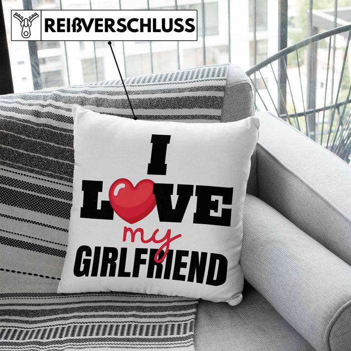 I Love My Girlfriend Kissen mit Füllung 40x40 Geschenk für Freund Beziehung Liebe Geschenkidee (Grau) Blau Trendation