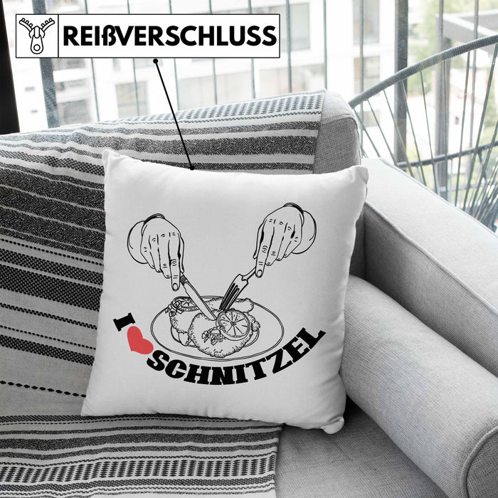 Schnitzel-Kissen mit Füllung 40x40 Geschenk für Schnitzel-Liebhaber (Grau) Blau Trendation