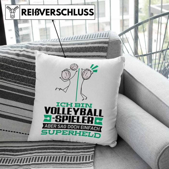 Volleyballspieler Geschenk Kissen mit Füllung 40x40 Ich Bin Volleyballspieler Aber Sag Doch Einfach Superheld Lustige Geschenkdiee für Volleyballspieler (Grau) Blau Trendation