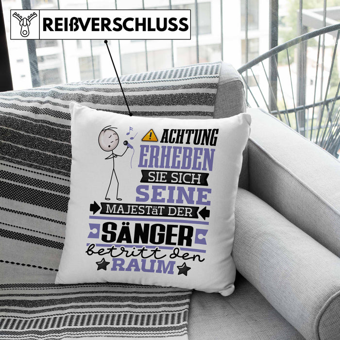 Sänger Geschenk Kissen mit Füllung 40x40 Lustiger Spruch Erheben Sie Sich Der Sänger Betritt den Raum (Grau) Grau Trendation