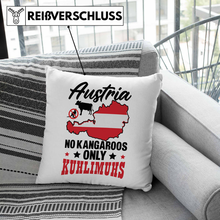 Keine Kängurus in Österreich Kissen mit Füllung 40x40 Geschenk Häferl Kuhlimuhs (Grau) Rosa Trendation