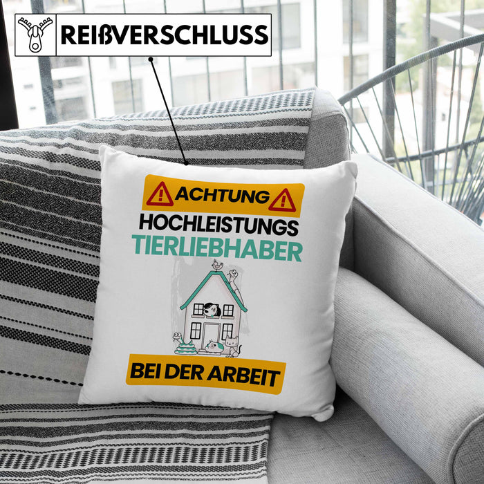 Tierwohlhaber Kissen mit Füllung 40x40 Geschenk Lustiger Spruch Geschenkidee für Tierwohlhaber Achtung Hochleistungs Tierwohlhaber Bei Der Arbeit (Grau) Grau Trendation