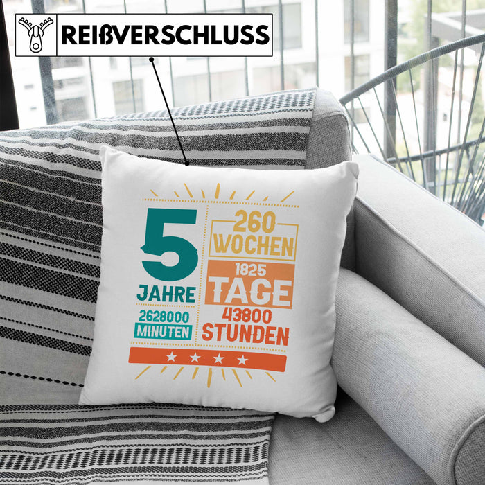 5. Geburtstag Kissen mit Füllung 40x40 Geschenk 5Er Geburtstag Geschenkidee Jungs Mädchen (Grau) Blau Trendation