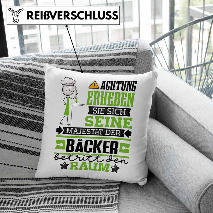 Bäcker Geschenk Kissen mit Füllung 40x40 Lustiger Spruch Erheben Sie Sich Der Bäcker Betritt den Raum (Grau) Blau Trendation