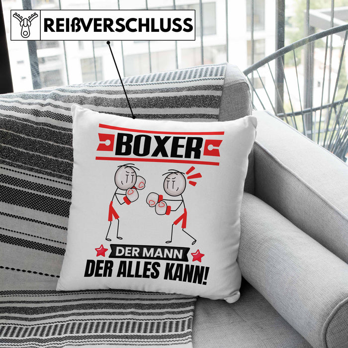 Boxer Kissen mit Füllung 40x40 Geschenk für Boxer Der Mann Der Alles Kann Geschenkidee zum Geburtstag (Grau) Rosa Trendation