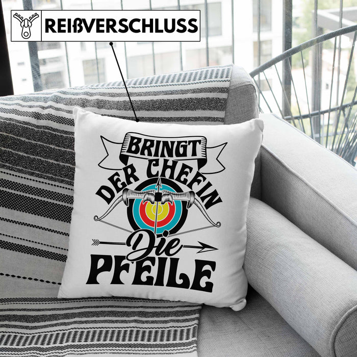 Bogenschützin Kissen mit Füllung 40x40 Geschenk Frauen Bogenschießen Geschenkidee Pfeil und Bogen (Grau) Grau Trendation