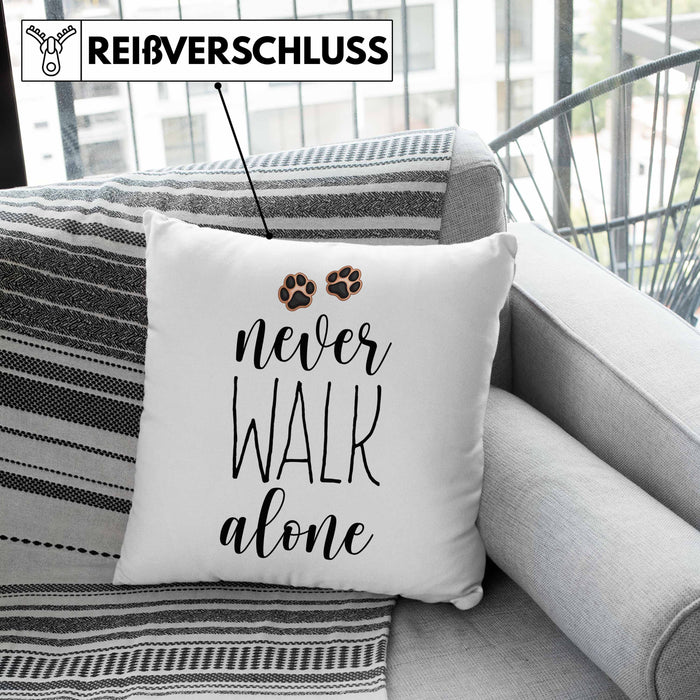 Never Walk Alone Kissen mit Füllung 40x40 Geschenk Hundebesitzer Frauchen Herrchen Geschenkidee (Grau) Grau Trendation