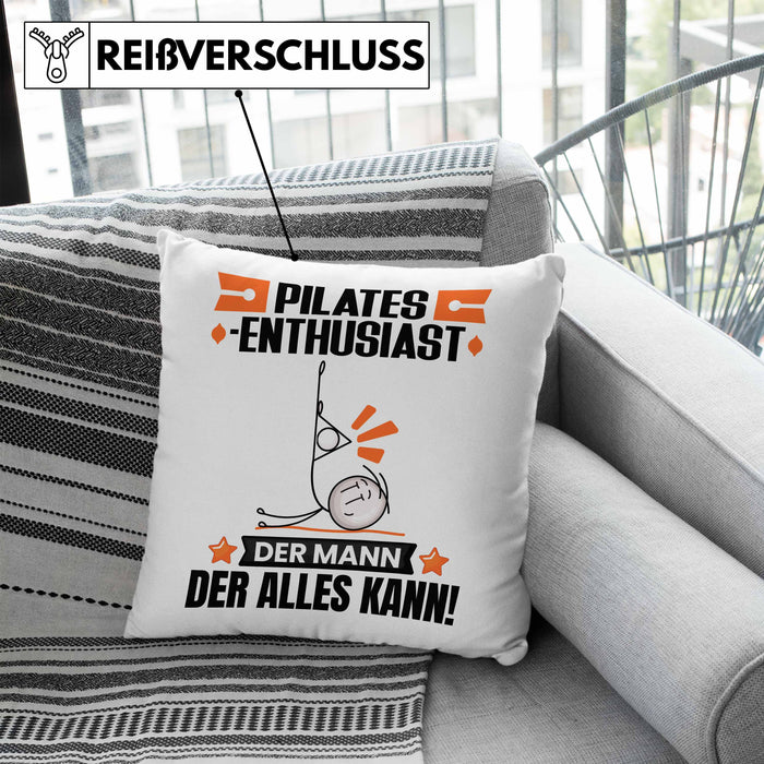 Pilates-Enthusiast Kissen mit Füllung 40x40 Geschenk für Pilates-Enthusiast Der Mann Der Alles Kann Geschenkidee zum Geburtstag (Grau) Blau Trendation