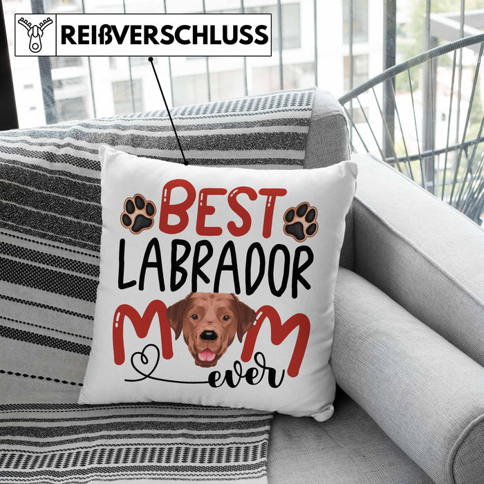 Labrador Mom Besitzerin Kissen mit Füllung 40x40 Geschenk Lustiger Spruch Geschenkidee Besitzerin Labrador Mama (Grau) Grau Trendation