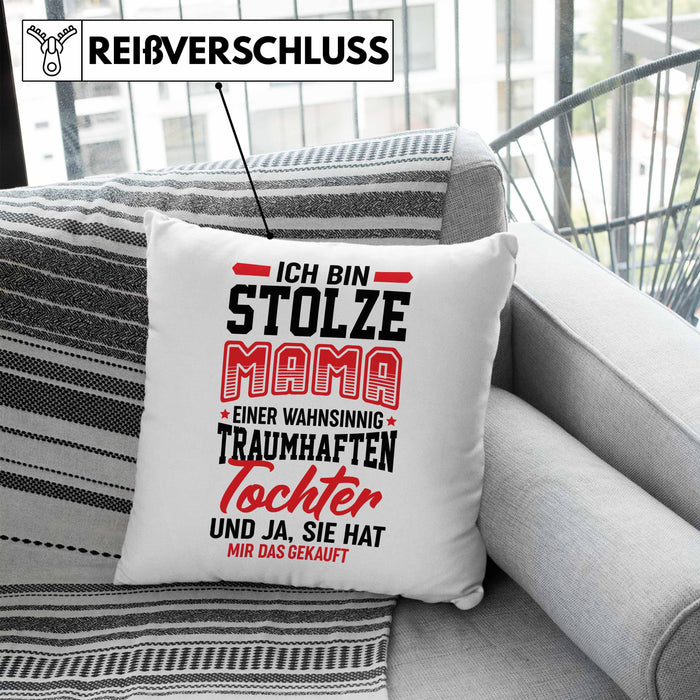 Muttertagsgeschenk Kissen mit Füllung 40x40 Ich Bin Stolze Mama Einer Wahnsinnig Traumhaften Tochter Geschenk für Mutter von Tochter (Grau) Blau Trendation