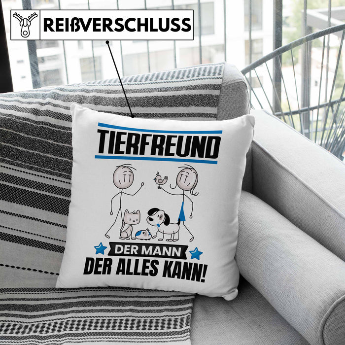 Tierfreund Kissen mit Füllung 40x40 Geschenk für Tierfreund Der Mann Der Alles Kann Geschenkidee zum Geburtstag (Grau) Grün Trendation
