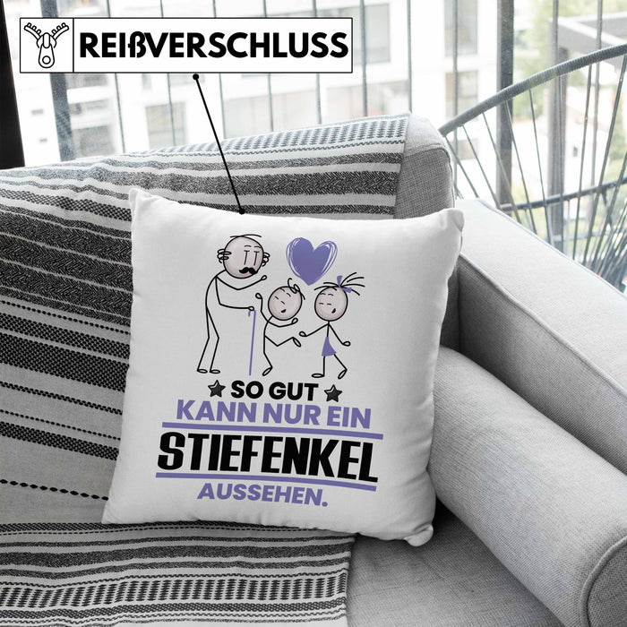 Stiefenkel Geschenk Kissen mit Füllung 40x40 So Gut Kann Nur Ein Stiefenkel Aussehen Geschenkidee (Grau) Blau Trendation
