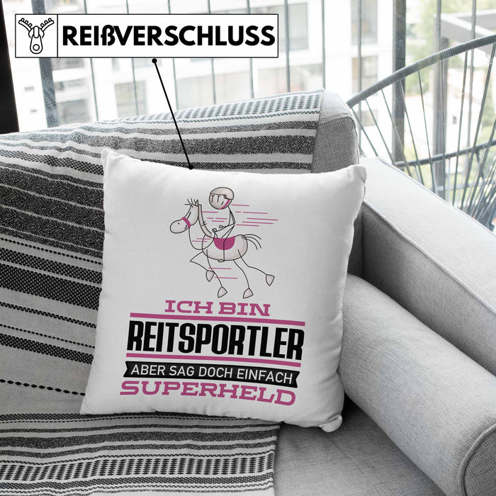 Reitsportler Geschenk Kissen mit Füllung 40x40 Ich Bin Reitsportler Aber Sag Doch Einfach Superheld Lustige Geschenkdiee für Reitsportler (Grau) Grün Trendation