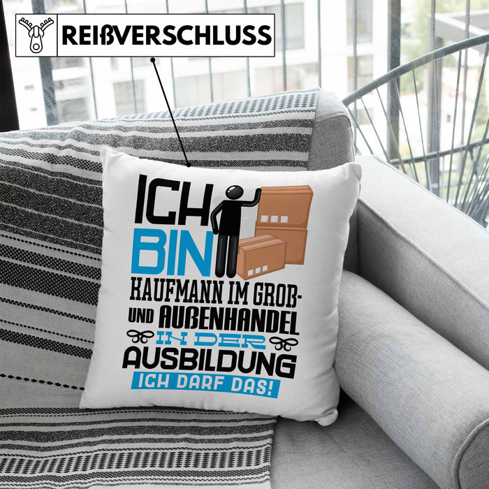 Kaufmann im Groß- und Außenhandel Ausbildung Kissen mit Füllung 40x40 Geschenk Ich Bin Kaufmann im Groß- und Außenhandel In Der Ausbildung Ich Darf Das Geschenkidee Spruch (Grau) Blau Trendation