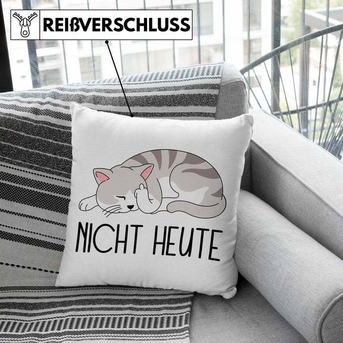 Katze Mittelfinger Kissen mit Füllung 40x40 Geschenk Muffel Nicht Heute Kollegin Frauen (Grau) Grün Trendation