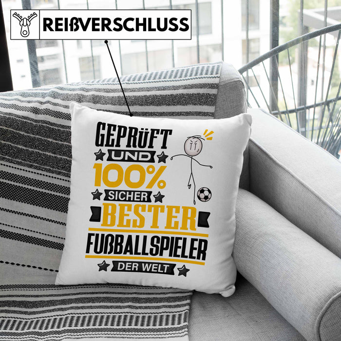 Fußballspieler Geschenk Lustiger Spruch für Fußballspieler Geschenkidee Bester Fußballspieler Der WeltKissen mit Füllung 40x40 (Grau) Grau Trendation