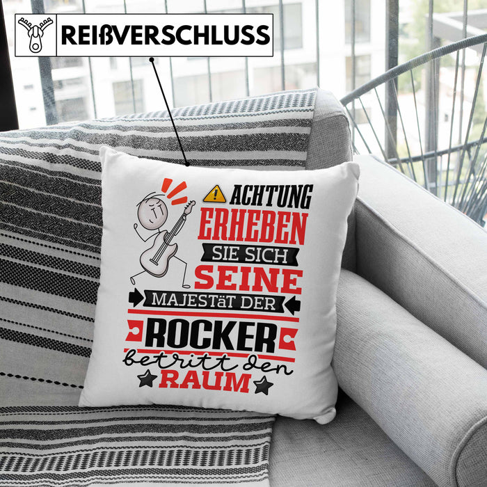 Rocker Geschenk Kissen mit Füllung 40x40 Lustiger Spruch Erheben Sie Sich Der Rocker Betritt den Raum (Grau) Rosa Trendation