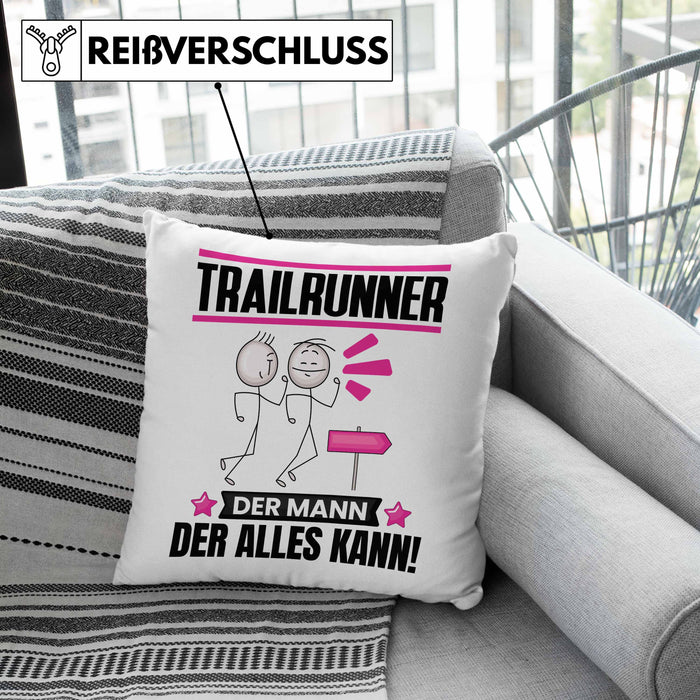 Trailrunner Kissen mit Füllung 40x40 Geschenk für Trailrunner Der Mann Der Alles Kann Geschenkidee zum Geburtstag (Grau) Grau Trendation