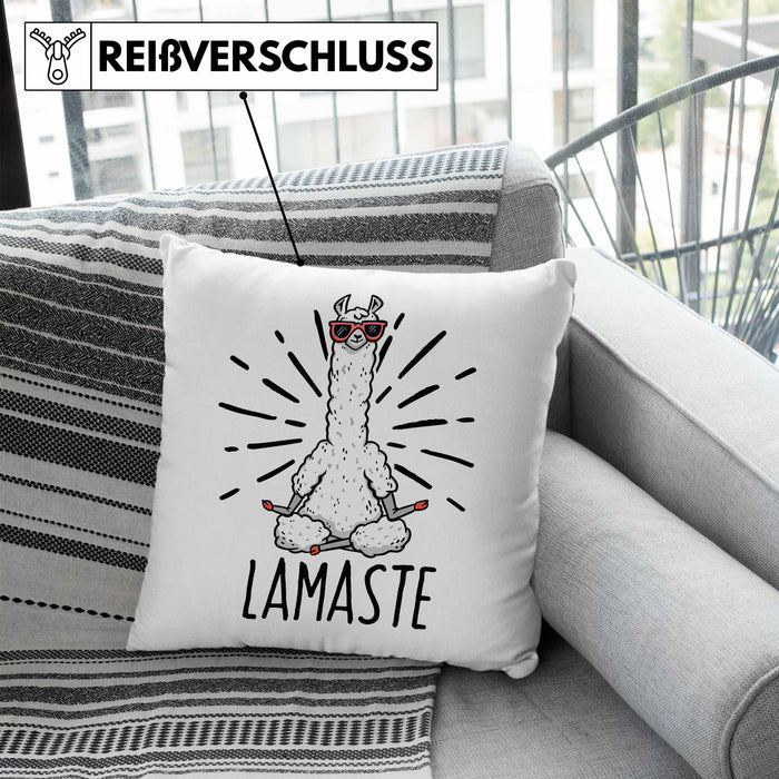 Llama Meditations-Kissen mit Füllung 40x40 Geschenk für Meditationsliebhaber Meditieren (Grau) Blau Trendation