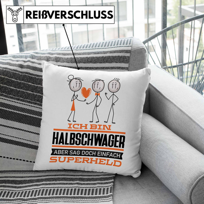 Halbschwager Geschenk Kissen mit Füllung 40x40 Ich Bin Halbschwager Aber Sag Doch Einfach Superheld Lustige Geschenkdiee für Halbschwager (Grau) Grün Trendation