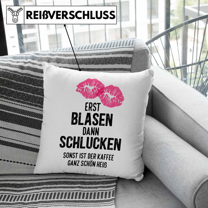 Lustige Kissen mit Füllung 40x40 Versauter Humor 18+ Geschenk Erst Blasen Dann Schlucken Erwachsene (Grau) Rosa Trendation