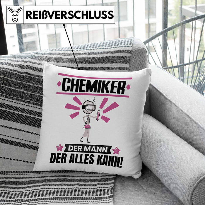 Chemiker Kissen mit Füllung 40x40 Geschenk für Chemiker Der Mann Der Alles Kann Geschenkidee zum Geburtstag (Grau) Grau Trendation