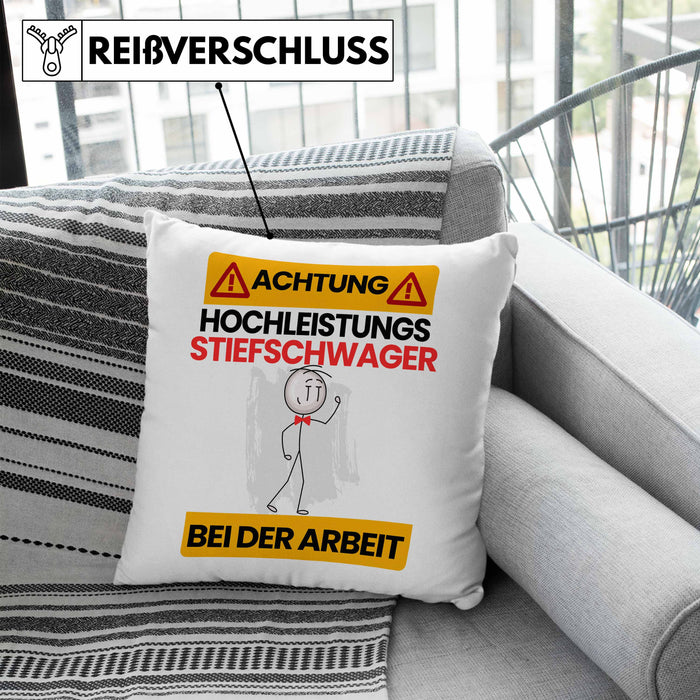 Stiefschwager Kissen mit Füllung 40x40 Geschenk Lustiger Spruch Geschenkidee für Stiefschwager Achtung Hochleistungs Stiefschwager Bei Der Arbeit (Grau) Blau Trendation