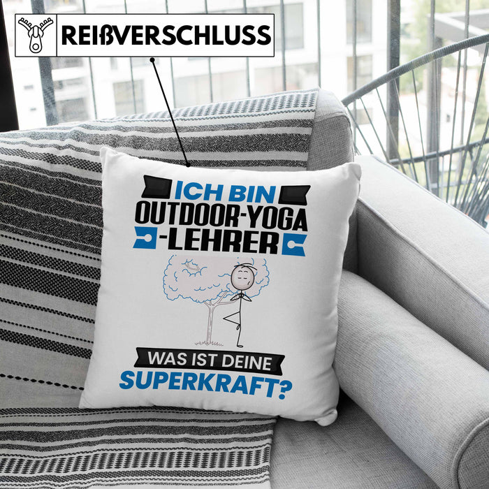 Outdoor-Yoga-Lehrer Kissen mit Füllung 40x40 Geschenk für Outdoor-Yoga-Lehrer Geburtstag Lustiger Spruch Was Ist Deine Superkraft (Grau) Rosa Trendation