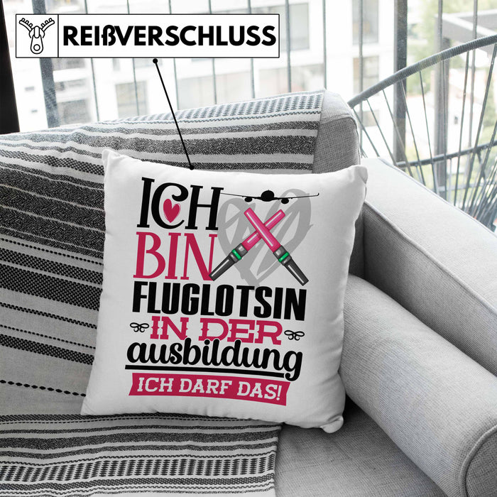 Fluglotsin Ausbildung Start Geschenk Kissen mit Füllung 40x40 Ich Bin Fluglotsin In Der Ausbildung Ich Darf Das Geschenkidee (Grau) Blau Trendation