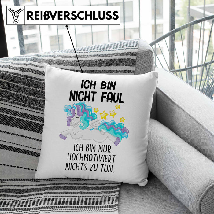 Lustige Ich Bin Nicht Faul Kissen mit Füllung 40x40 Mit Spruch Einhorn Geschenk Mama Freundin Kollegin Geschenkidee Arbeit Frauen (Grau) Rosa Trendation