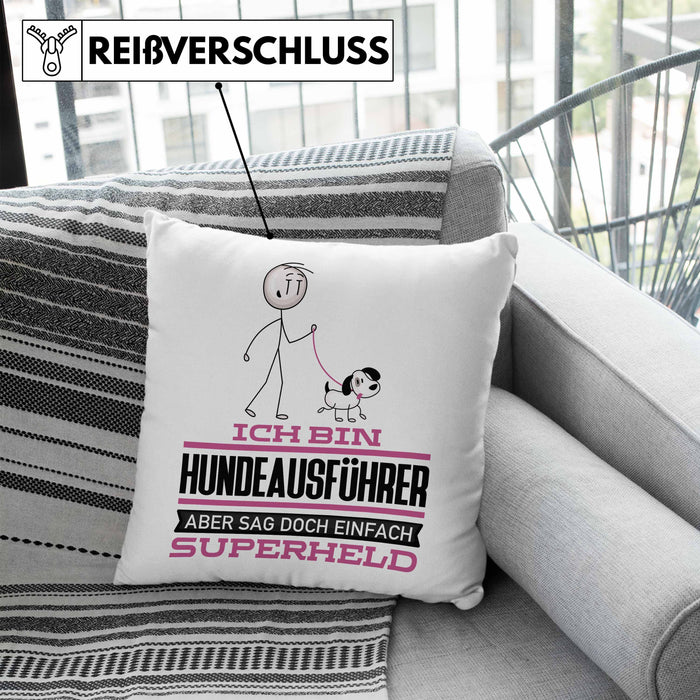 Hundeausführer Geschenk Kissen mit Füllung 40x40 Ich Bin Hundeausführer Aber Sag Doch Einfach Superheld Lustige Geschenkdiee für Hundeausführer (Grau) Blau Trendation
