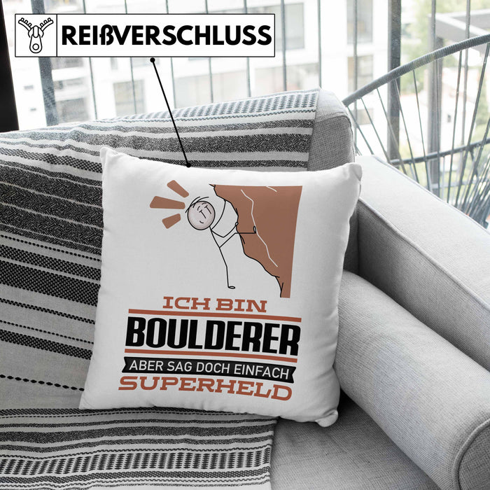 Boulderer Geschenk Kissen mit Füllung 40x40 Ich Bin Boulderer Aber Sag Doch Einfach Superheld Lustige Geschenkdiee für Boulderer (Grau) Grün Trendation