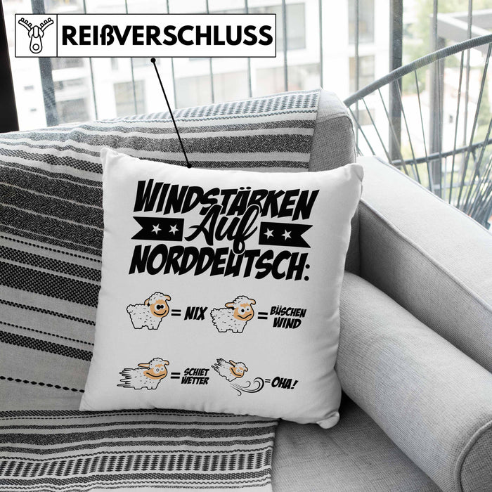 Norddeutsche Kissen mit Füllung 40x40 Geschenk Windstärken Schaf Geschenkidee (Grau) Grau Trendation