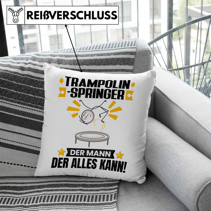 Trampolinspringer Kissen mit Füllung 40x40 Geschenk für Trampolinspringer Der Mann Der Alles Kann Geschenkidee zum Geburtstag (Grau) Blau Trendation