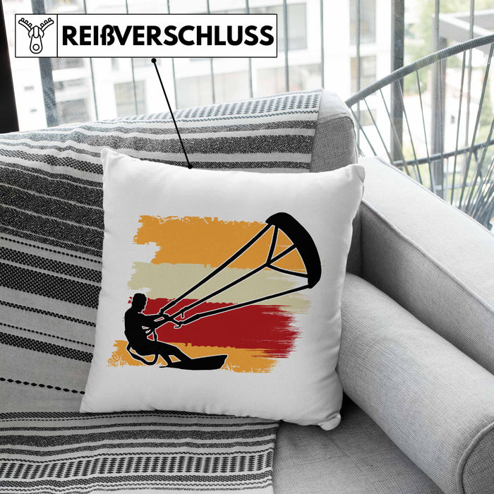 Kitesurfing Kissen mit Füllung 40x40 Geschenk für Kitesurfer Geschenkidee Bunte Grafik (Grau) Grün Trendation