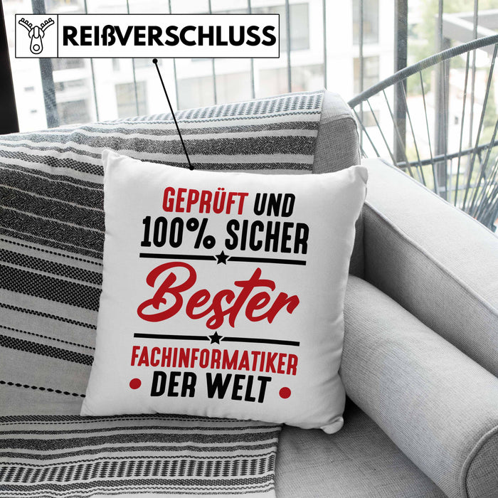 Fachinformatiker Geschenk Kissen mit Füllung 40x40 Geprüft Sicher Geschenkdiee für Fach-Finformatiker Geschenkdiee Spruch (Grau) Grau Trendation